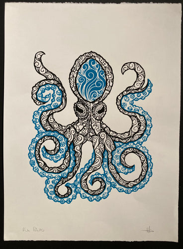 EL PULPO - THE OCTOPUS - Screen Print Blue / Red